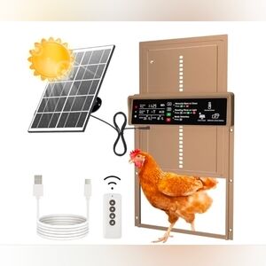 Automatic Chicken Coop Door Solar Powered AntiPinch Timer Light Sensor Brown NEW